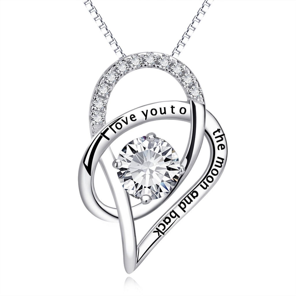 [Australia] - YFN Sterling Silver I Love You to The Moon and Back Moon Star Pendant Necklace 18" Heart Necklace 