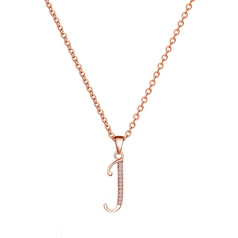 [Australia] - Paialco Jewelry 14K Rose Gold Plating Sterling Silver Initial Alphabet Pendant Necklace 18" J 