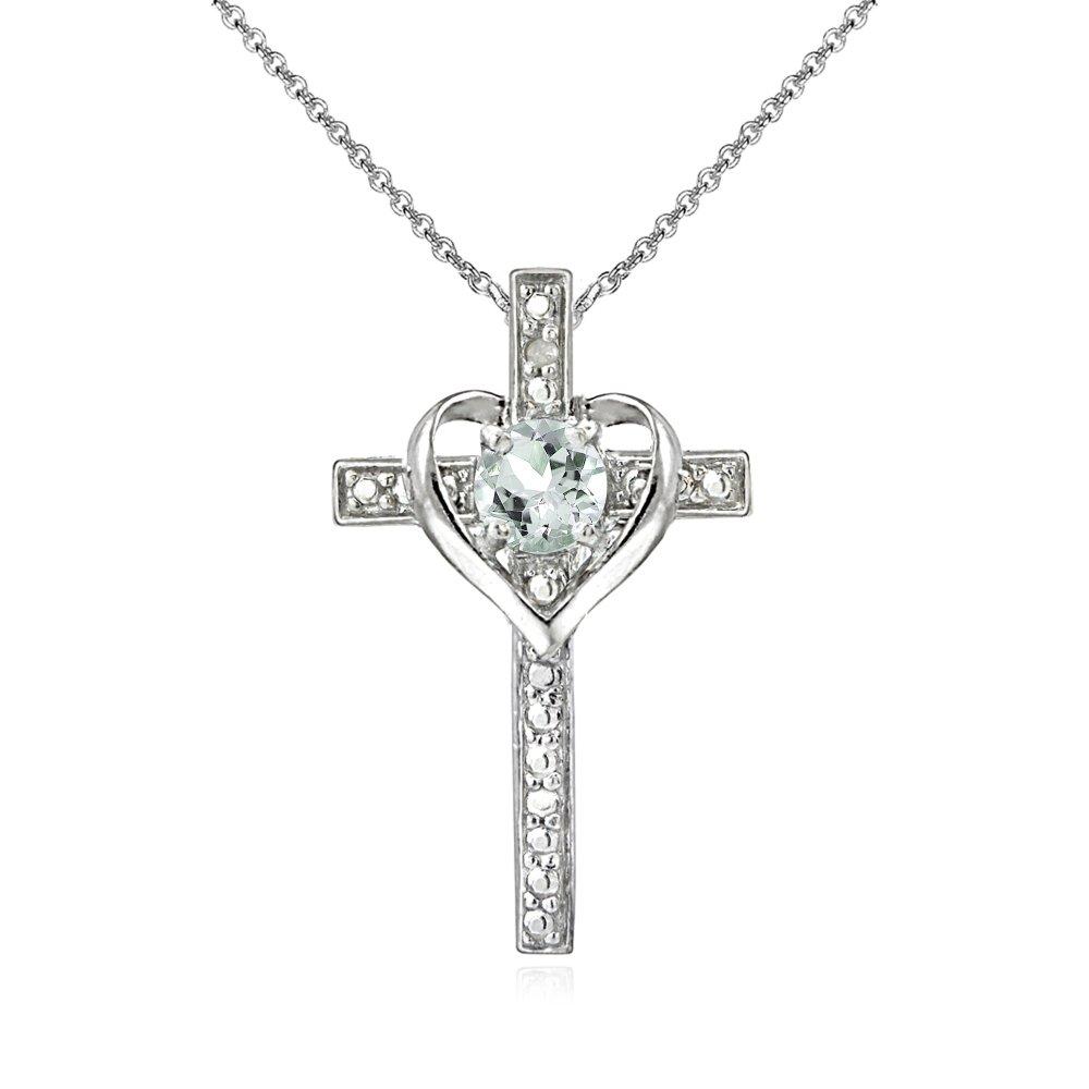 [Australia] - Sterling Silver Light Aquamarine Cross Heart Pendant Necklace for Girls, Teens or Women 