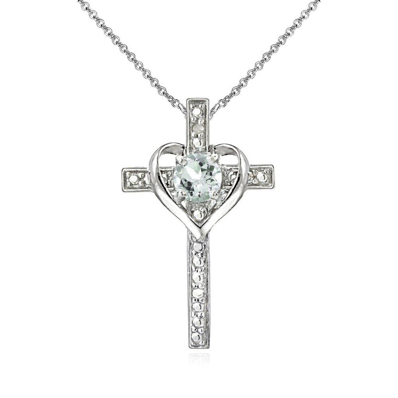 [Australia] - Sterling Silver Light Aquamarine Cross Heart Pendant Necklace for Girls, Teens or Women 