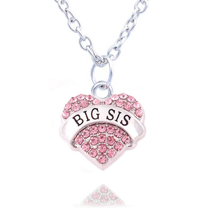 [Australia] - lauhonmin Family Jewelry Silver Alloy Pink Crystal Love Heart Big Sister Charm Pendant Necklace Women Girl Gift Pink Crystal Big Sister 