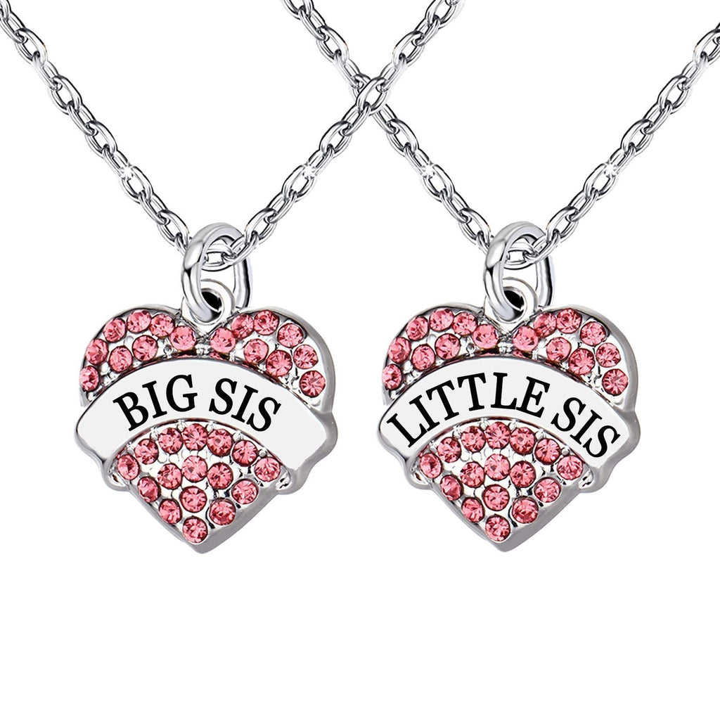 [Australia] - lauhonmin Sister Gifts Necklace Set Pink Crystal Big Sister Little Sister Charms for Family Women Girl Pack of 2 