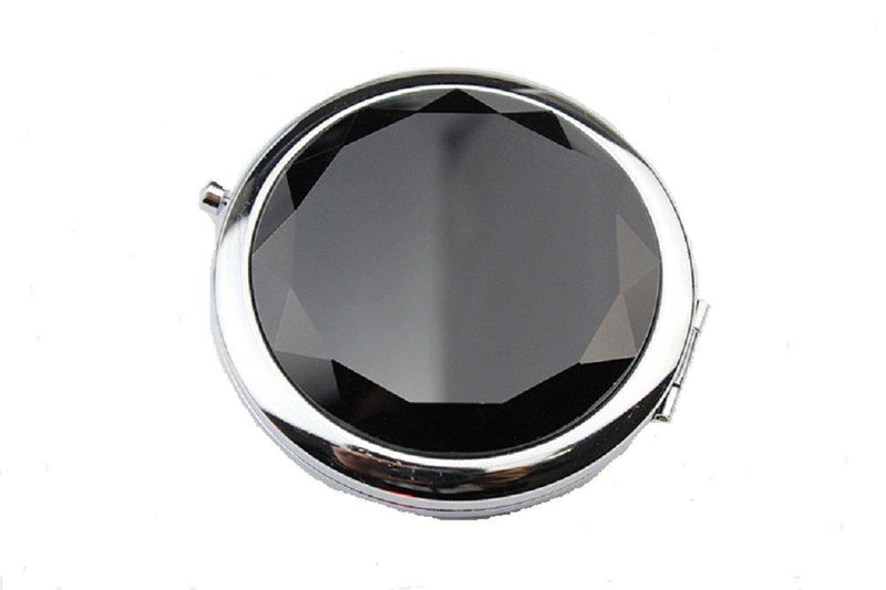 [Australia] - MELADYMini Portable Makeup Crystal Metal Double Sides Foldable Mirrors (Black) Black 