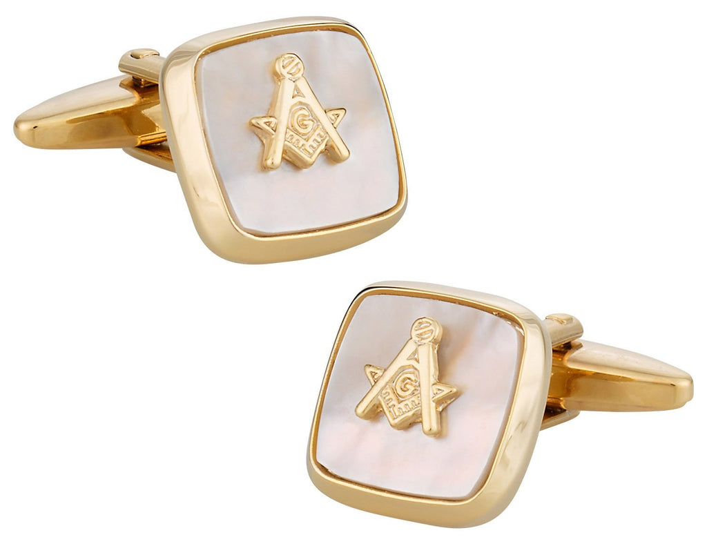 [Australia] - Cuff-Daddy Masonic Compass Cufflinks Gold Mother of Pearl with Presentation Box 