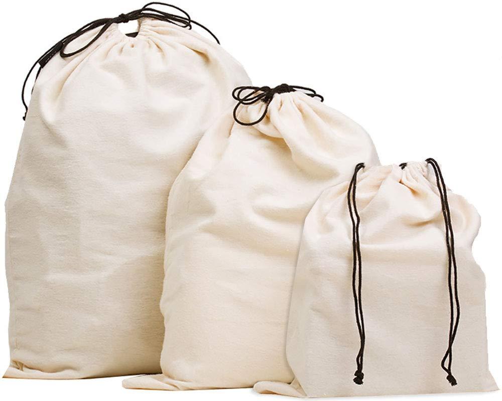 [Australia] - MISSLO Set of 3 Cotton Breathable Dust-proof Drawstring Storage Pouch Bag 
