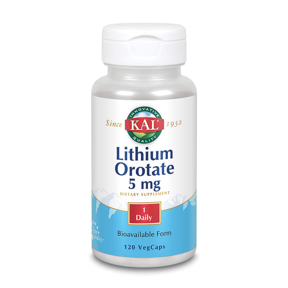 [Australia] - KAL Lithium Orotate 5 milligrams | Low Serving Of Chelated Lithium Orotate For Bioavailability and Mood Support | In Organic Rice Bran Extract Base | 120 VegCaps 120 Count (Pack of 1) 