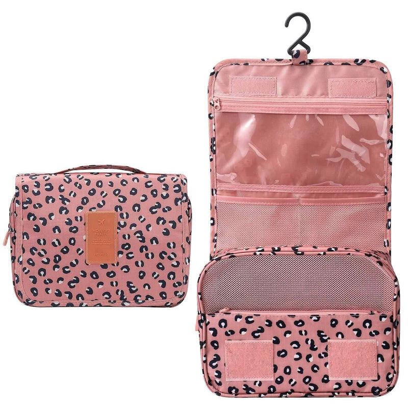 [Australia] - L&FY Multifunction Portable Travel Toiletry Bag Cosmetic Makeup Pouch Toiletry Case Wash Organizer … Pink Leopard Print 