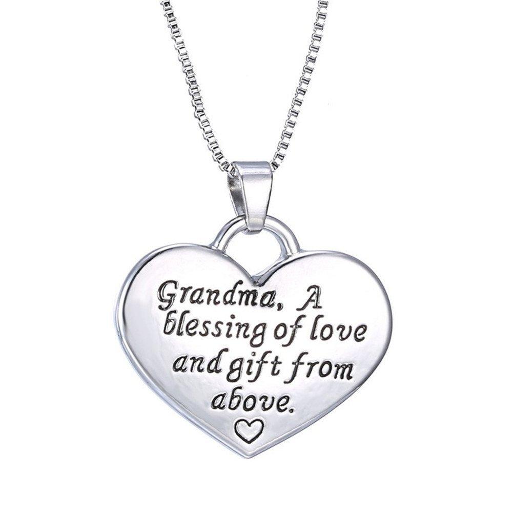 [Australia] - MagicW Gift for Grandma Heart Pendant Necklace Grandma A Blessing of Love and Gift from Above Grandma Charm Necklace from Granddaughter 