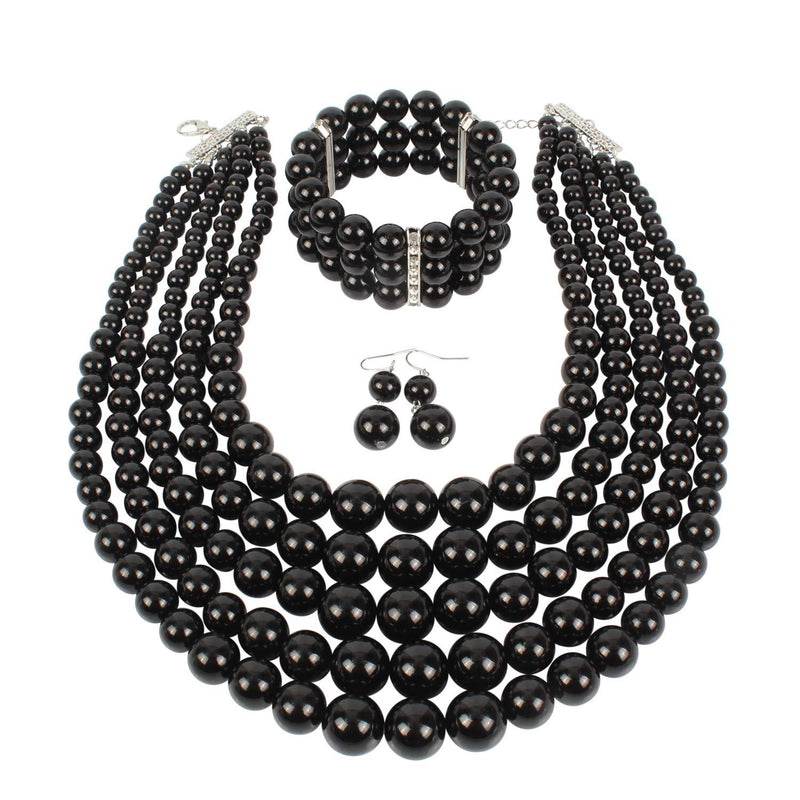 [Australia] - KOSMOS-LI Multi Layer Pearl Strand Costume Jewelry Sets Black 