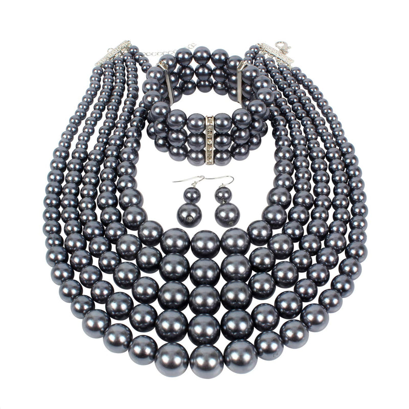 [Australia] - KOSMOS-LI Multi Layer Pearl Strand Costume Jewelry Sets Grey 