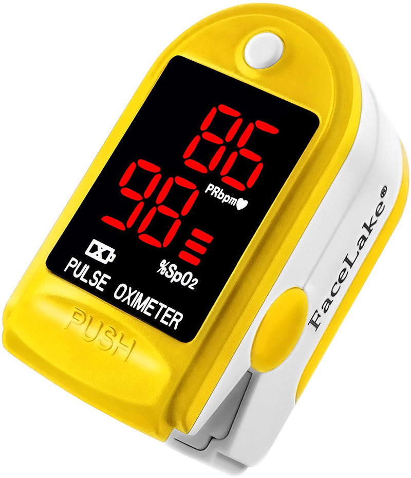 [Australia] - FaceLake FL400Y Pulse Oximeter Blood Oxygen Saturation Monitor, Neck/Wrist Cord, Carrying Case and Batteries Included, Yellow 