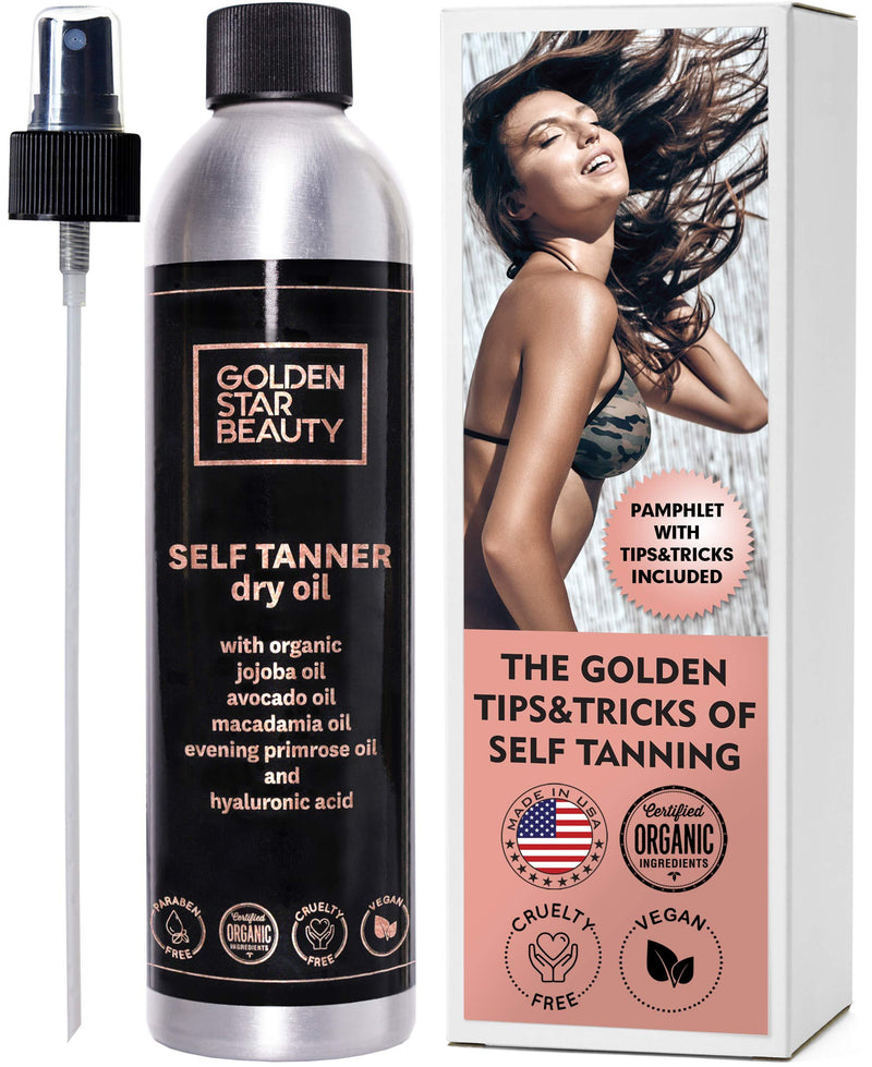 [Australia] - Self Tanner Oil - Natural Sunless Tanning Spray w/ Hyaluronic Acid and Organic Oils, Clear Gradual Fake Tan Sprayer for Perfect Golden Glow 8.0 fl.oz 
