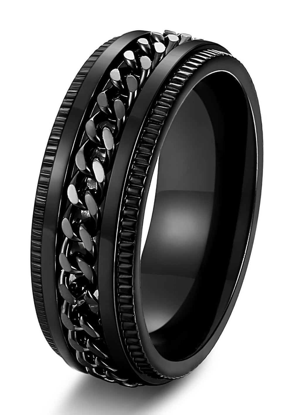 [Australia] - FIBO STEEL Stainless Steel 8mm Rings for Men Chain Rings Biker Grooved Edge, Size 7-14… Black 