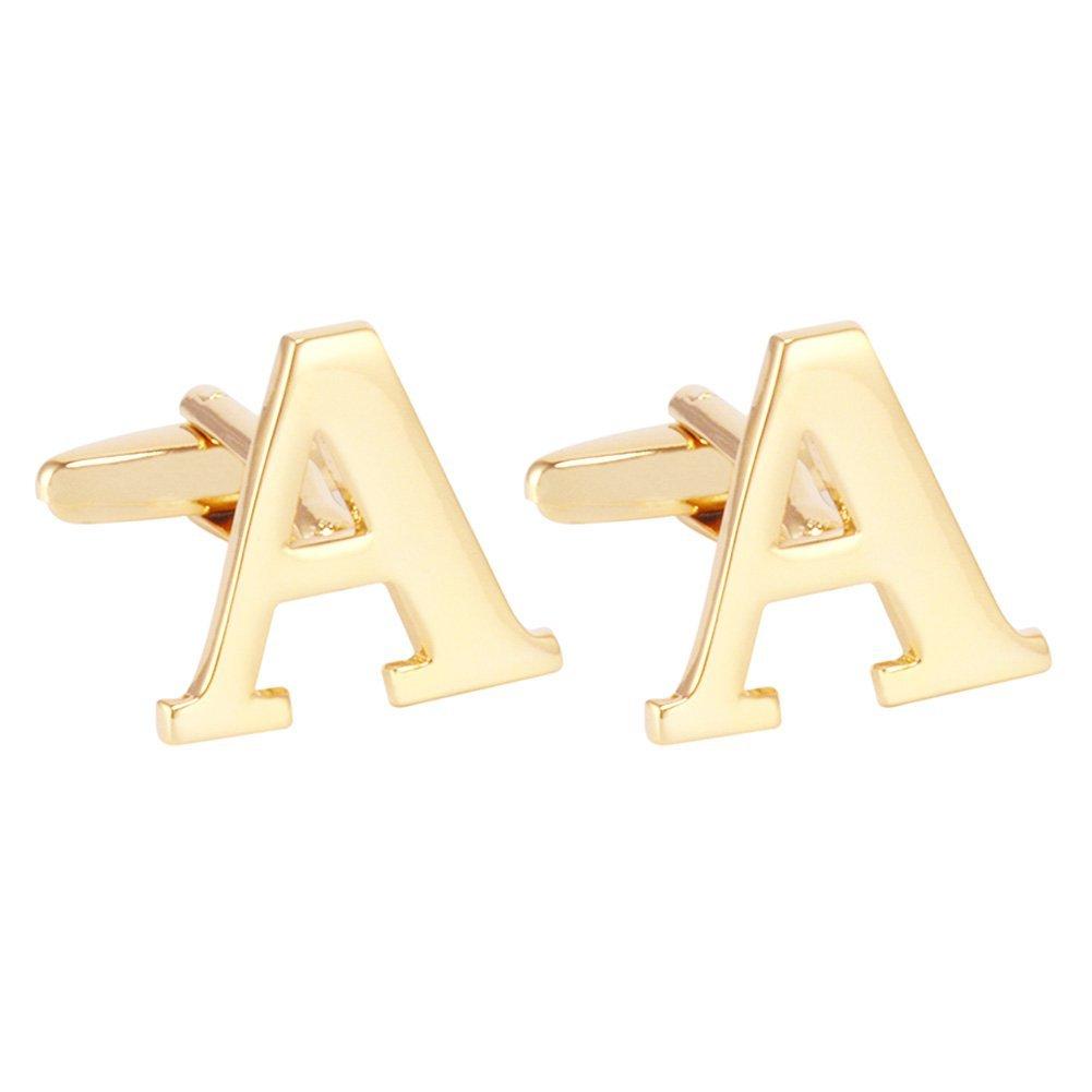 [Australia] - Salutto Men's Gold Alphabet Cufflinks 1 Pair with Gift Box A 