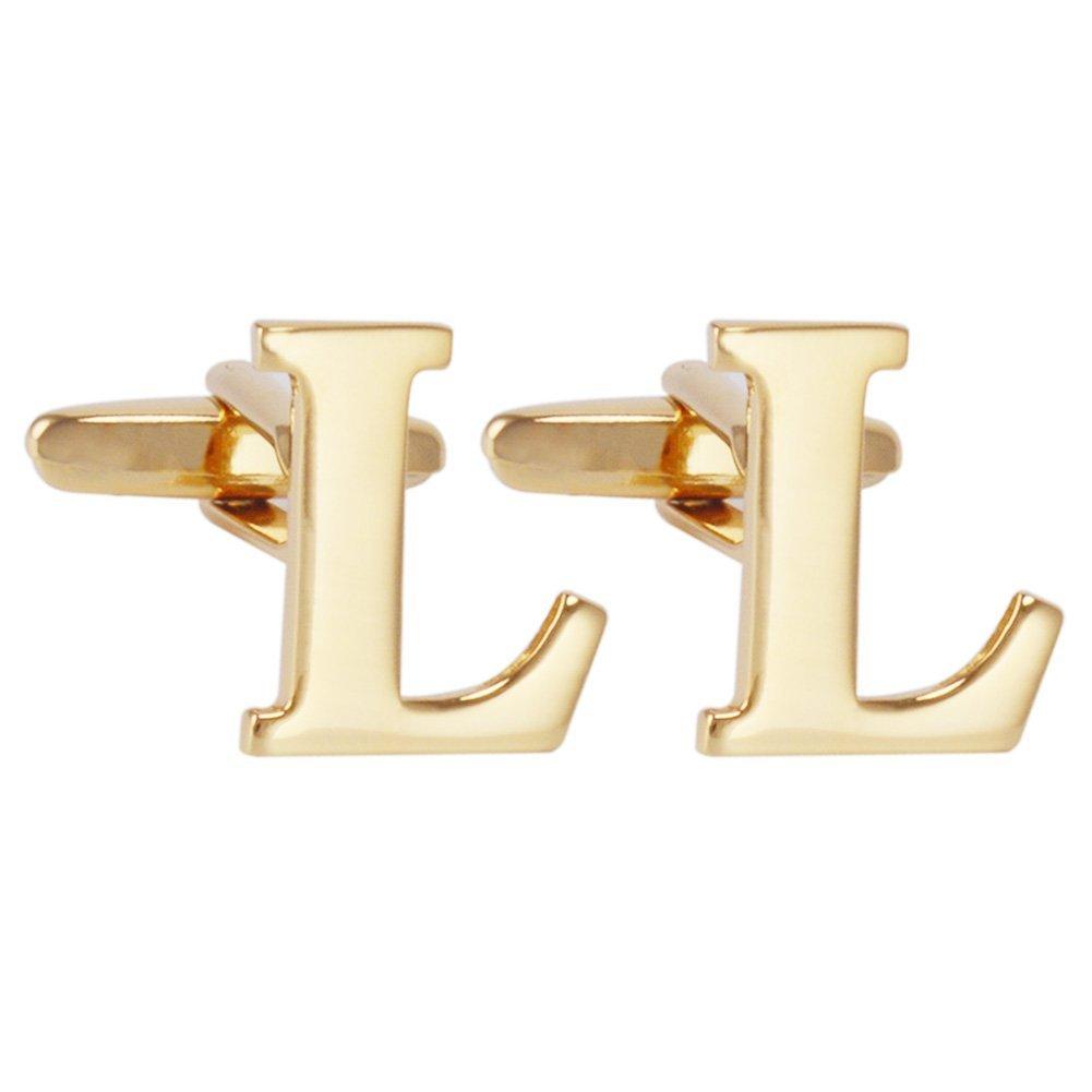 [Australia] - Salutto Men's Gold Alphabet Cufflinks 1 Pair with Gift Box L 