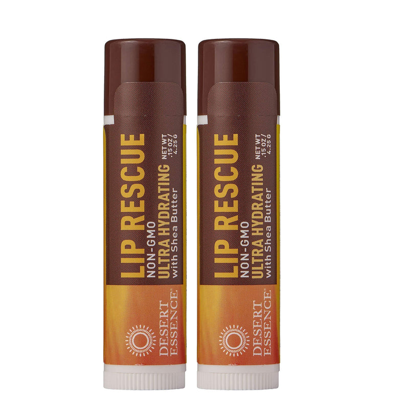 [Australia] - Desert Essence Lip Rescue Ultra Hydrating with Shea Butter - 0.15 Oz - Pack of 2 - Soft Moisturizer Balm Stick - Ginkgo Biloba Extract - Soothes Dry Or Cracked Lips - Vitamin E - Beeswax - Peppermint 