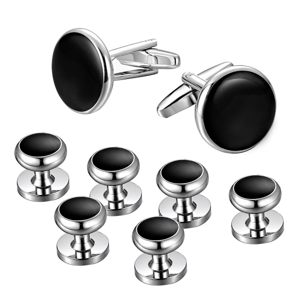 [Australia] - Jstyle Mens Cufflinks and Studs Set Tuxedo Shirts Classic Black&Silver Match for Business Wedding Formal Suit 