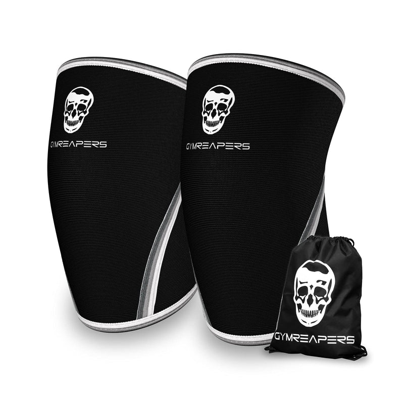 [Australia] - Knee Sleeves (1 Pair) Gym Bag - Knee Sleeve & Compression Brace for Squats, Fitness, Weightlifting, and Powerlifting - Gymreapers 7MM Sleeve Pair - for Men & Women - 1 Year Warranty (Medium) Black/White Medium 