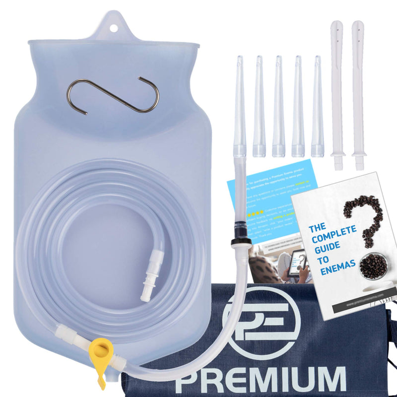 [Australia] - PE Clear Silicone Enema Bag Kit. Suitable for Coffee and Water Colon Cleansing. 2 Quart Capacity, 6.75 Foot Long Hose, 7 Tips. by Premium Enema 