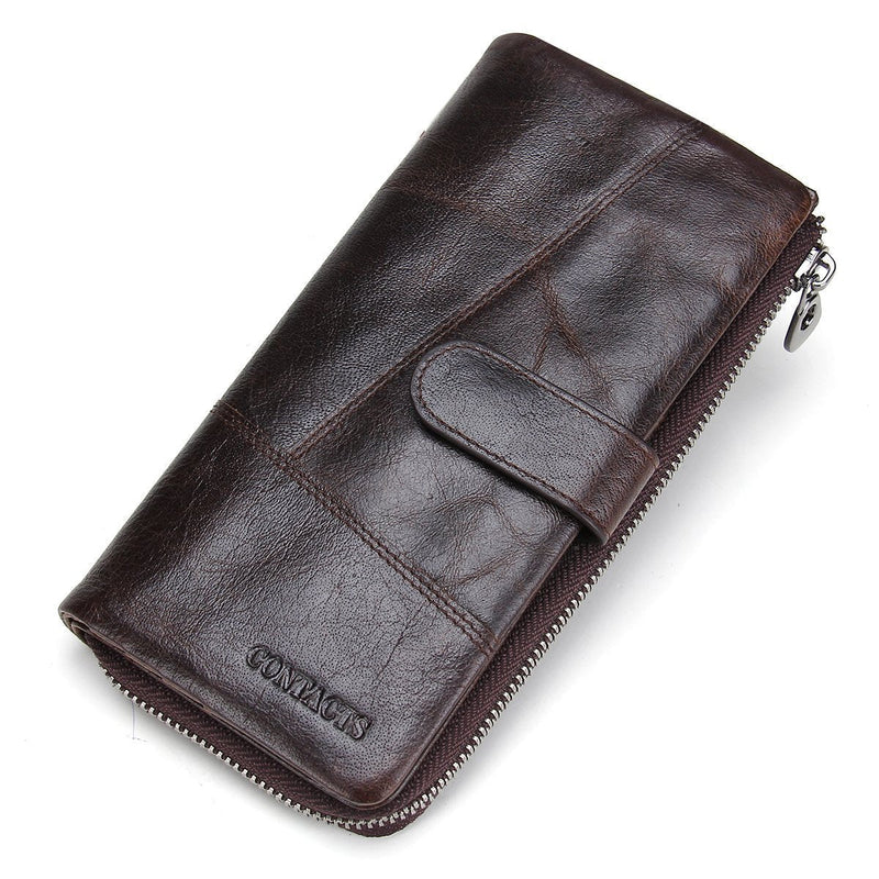 [Australia] - Contacts Men Genuine Leather Bifold Wallet Checkbook Organizer Card Case 12 Cards Dark Brown 