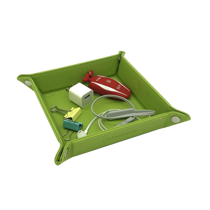 [Australia] - UnionBasic Fully PU Leather Jewelry Catchall Key Phone Coin Tray Change Caddy Bedside Storage Box (Green) Green 