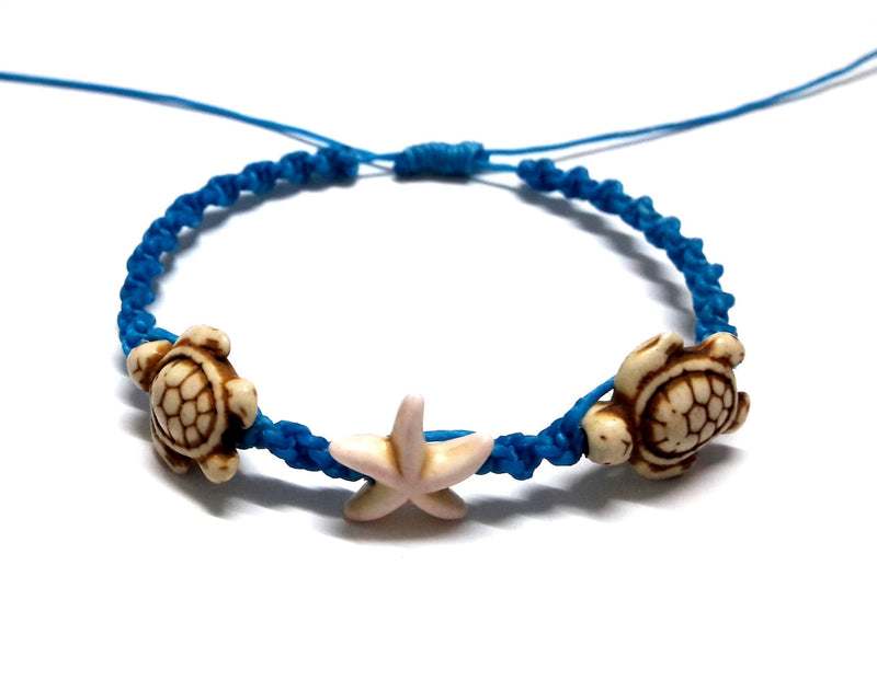 [Australia] - Bracelet or Anklet Sea white Turtle-Star in Blue Bracelet or Anklet Turtle Hemp Bracelet Hawaiian 