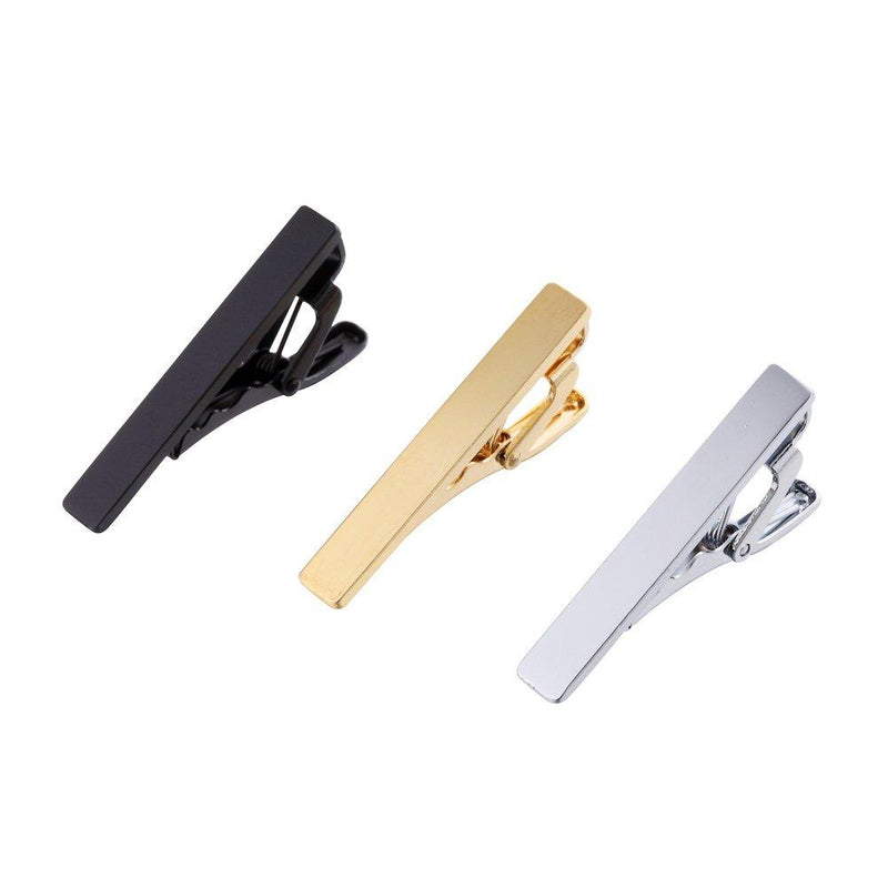 [Australia] - AnotherKiss Men's Skinny Tie Clip Set with Gold Silver Black 3 Tone, 1.5 Inches 