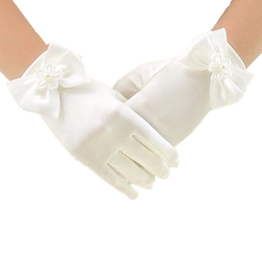 [Australia] - DreamHigh Wedding Flower Girl's Stretch Satin Dress Gloves Ivory 