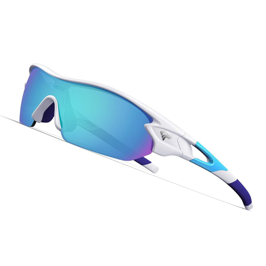 [Australia] - Torege Polarized Sports Sunglasses With 3 Interchangeable Lenes for Men Women Cycling Running Driving Fishing Glasses TR002 White&ice Blue Lens 