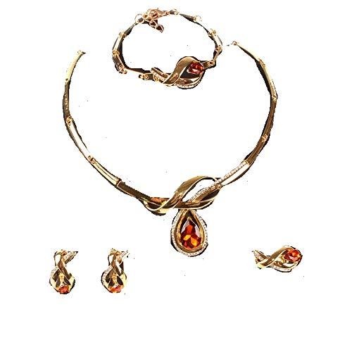 [Australia] - wang Fashion Women Wedding Party Gold Plated Crystal Gem Necklace Jewelry Set Brown 