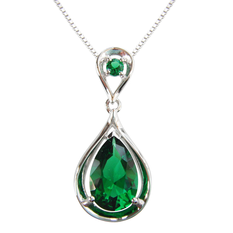 [Australia] - Navachi 925 Sterling Silver 18k White Gold Plated 4.5ct Pear Emerald Ruby Necklace Pendant 18" Green 