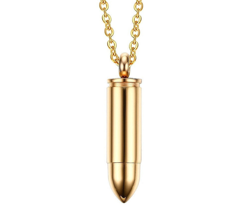 [Australia] - Stainless Steel Polished Bullet Urn Pendant Necklace Memorial Ash Keepsake Cremation Jewelry gold 