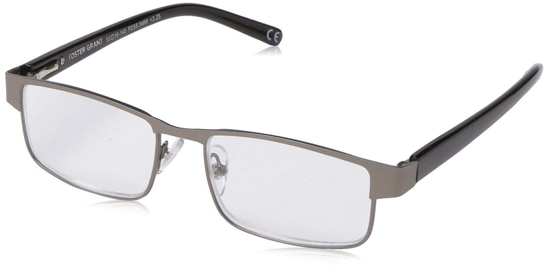 [Australia] - Foster Grant Men's Leo Square Readers Gunmetal/Transparent 2 x 