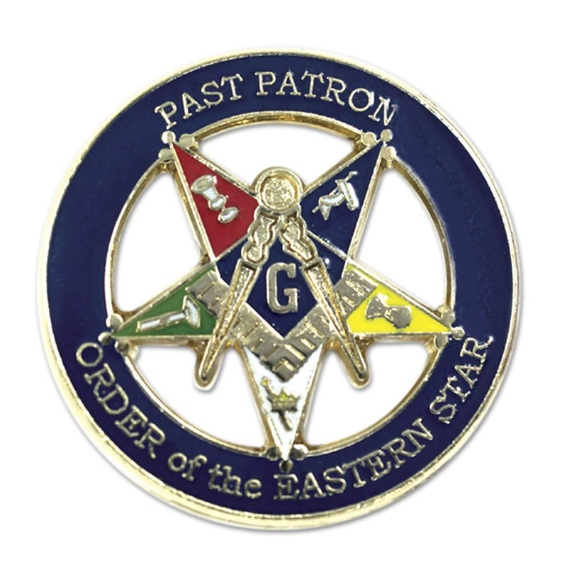 [Australia] - Past Patron Order of The Eastern Star Round Masonic Lapel Pin - [Blue & Gold][1'' Diameter] 