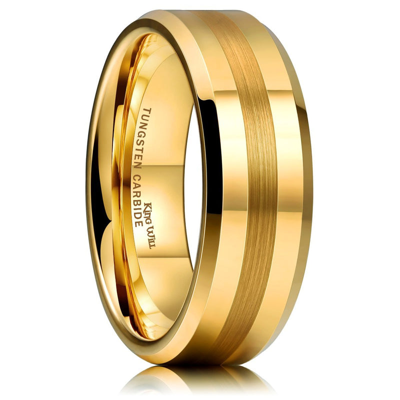 [Australia] - King Will Tungsten Carbide Ring 8mm Silver/Gold Wedding Band Matte Brushed Polish Finish Gold 6 