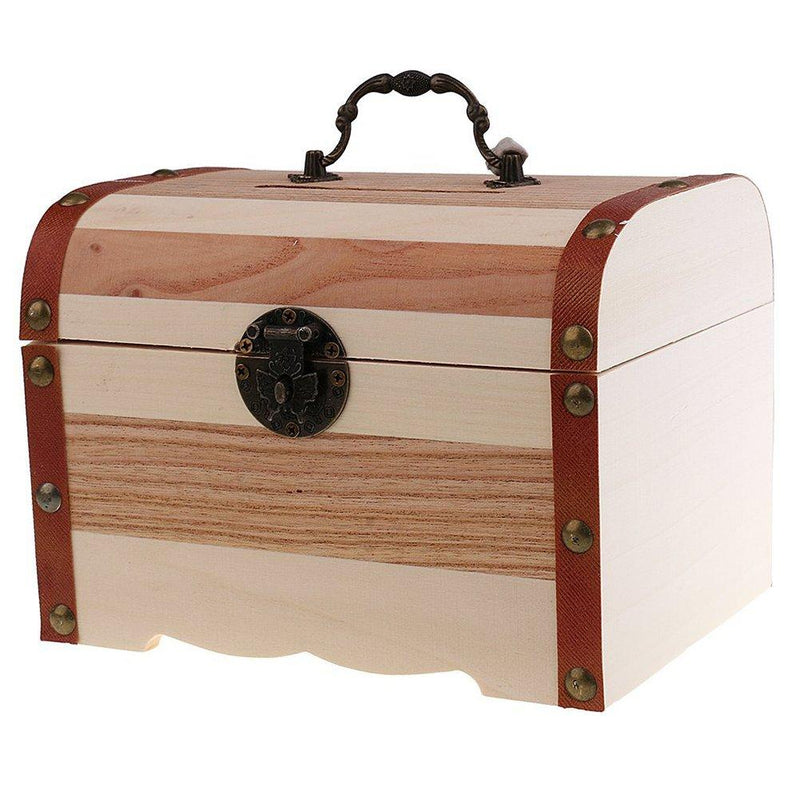 [Australia] - Willcomes Wooden Money Storage Box Treasure Chest Piggy Bank Handmade Jewelry Organizer with Lock and Two Keys Large 