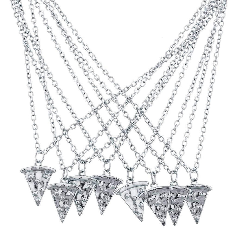 [Australia] - Lux Accessories BFF Best Friends Forever Pizza Pie Slice Necklace Set (8PC) Silver 