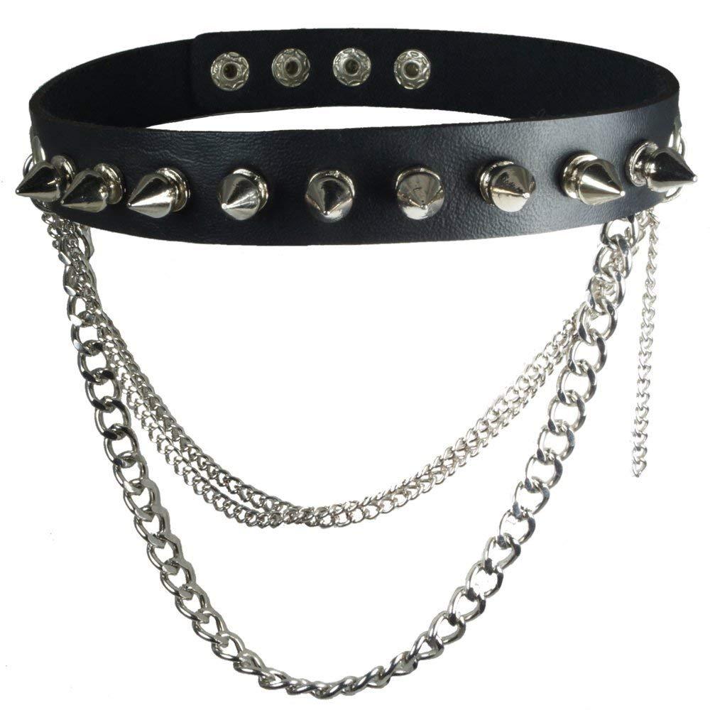[Australia] - AsherKeep - Premium Black Vegan Leather Choker and Collar Necklace - Adjustable - Charms Spike 