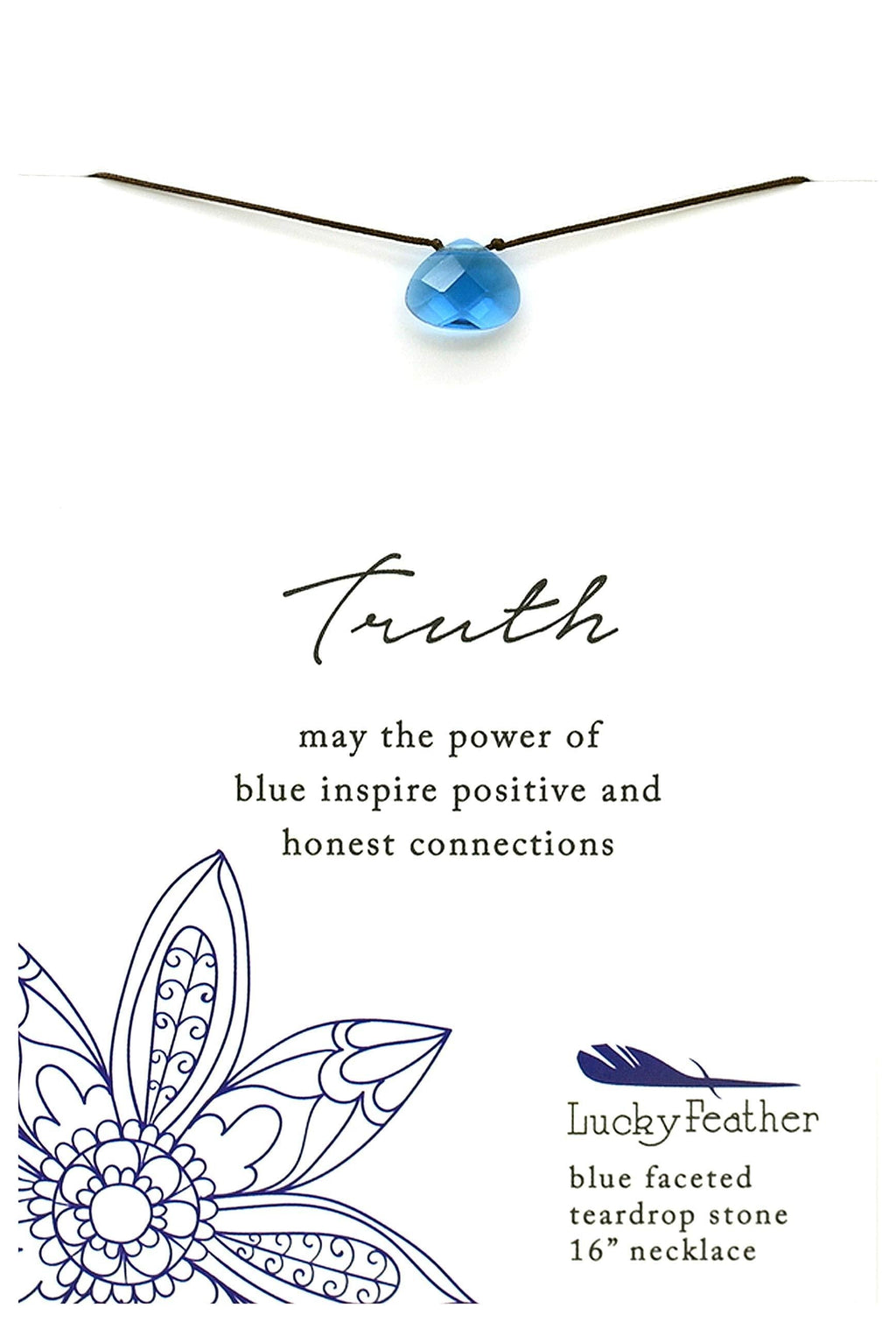 [Australia] - Lucky Feather Color Power Chakra Necklace - 7 Rainbow Teardrop Pendant Chakra Stones on 16” Cord - Ideal Yoga Gifts to Represent Your Spiritual Being Blue 