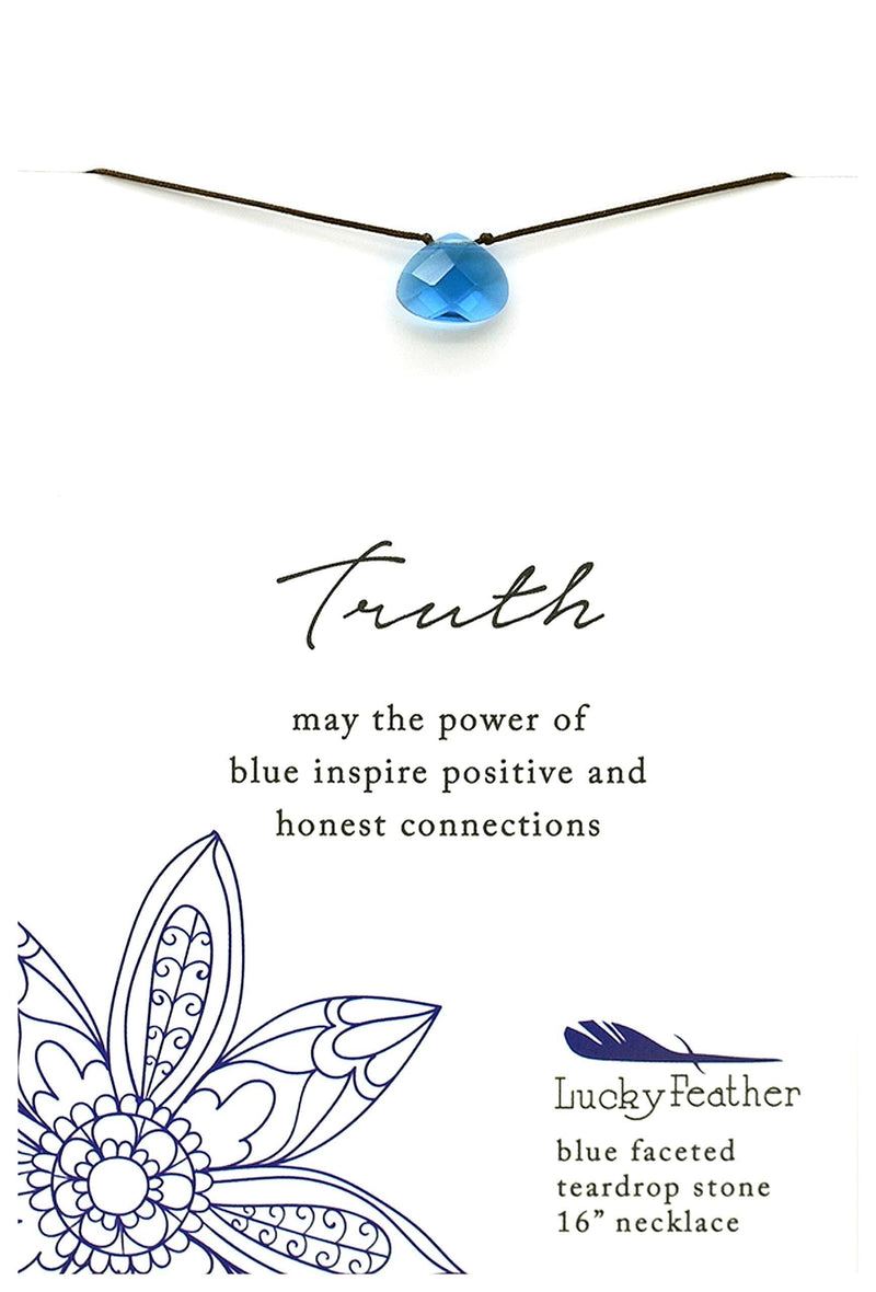 [Australia] - Lucky Feather Color Power Chakra Necklace - 7 Rainbow Teardrop Pendant Chakra Stones on 16” Cord - Ideal Yoga Gifts to Represent Your Spiritual Being Blue 