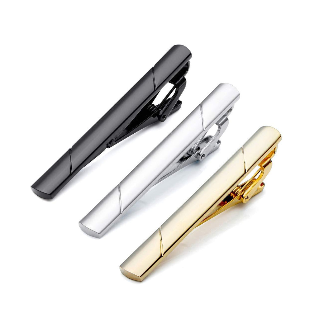 [Australia] - PiercingJ 3pcs Set Stainless Steel Exquisite GQ Classic Tie Bar Clip, Silver Tone, 2.3Inches Mix 4 