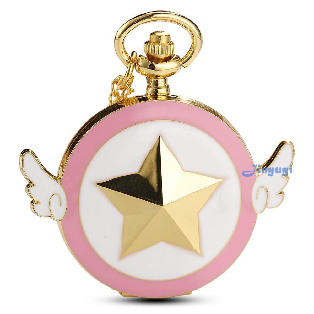 [Australia] - Womens Sakura Star Wings Quartz Pocket Watch with Chain + Gold Box 