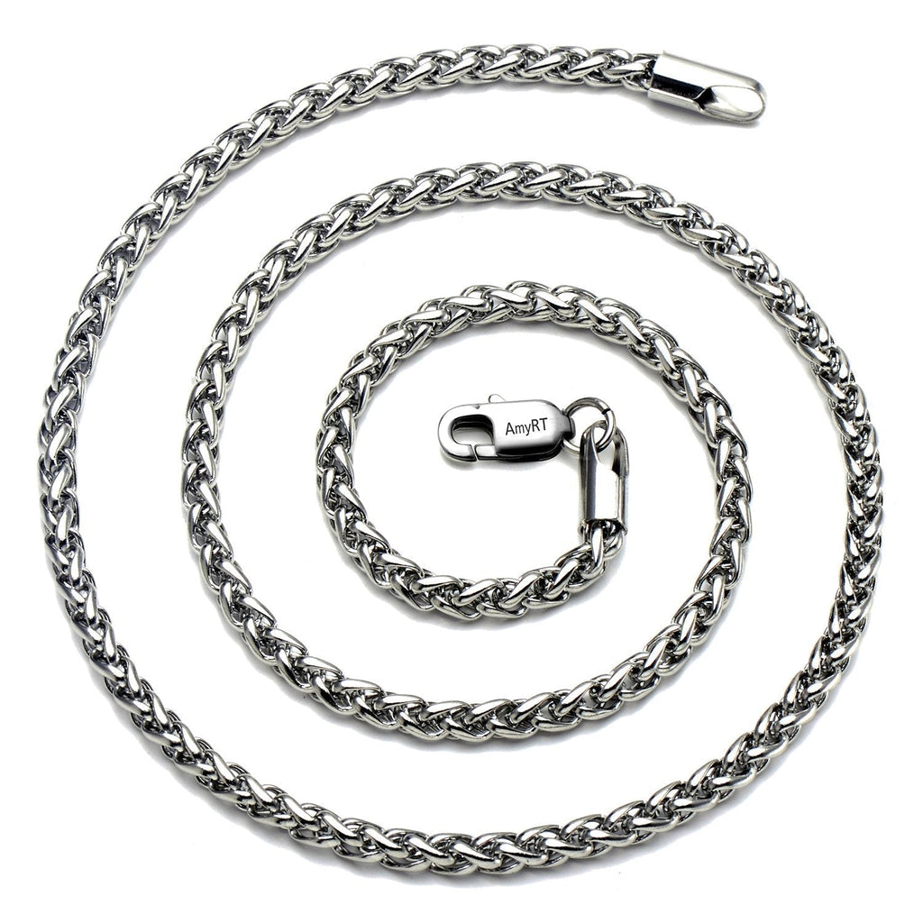 [Australia] - AmyRT Jewelry 4mm Titanium Steel Wheat Silver Chain Necklaces for Men & Women 16 to 30 Inches 16.0 Inches 