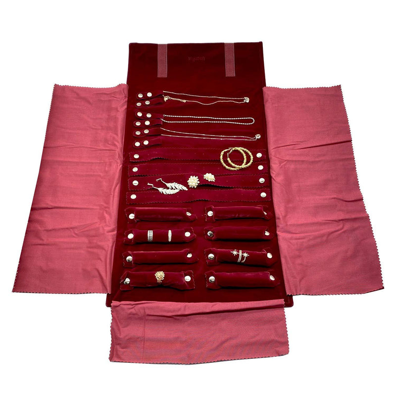 [Australia] - UnionPlus Velet Travel Jewelry Case Roll Bag Organizer for Necklace Bracelet Earrings Ring, Burgundy (Large Burgundy) Large Burgundy 