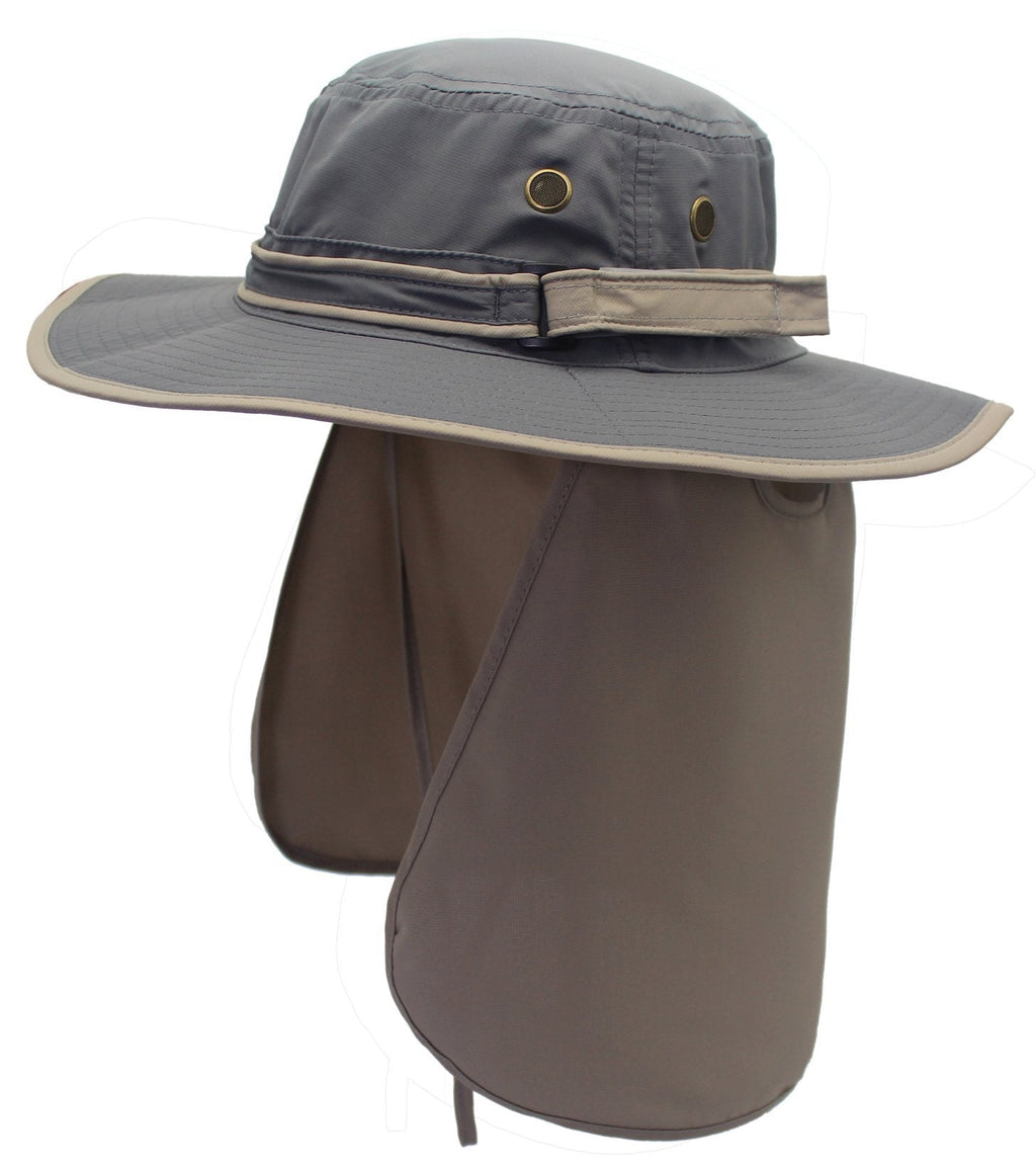 [Australia] - Home Prefer Mens Sun Hat with Neck Flap Quick Dry UV Protection Caps Fishing Hat B-gray Brim 