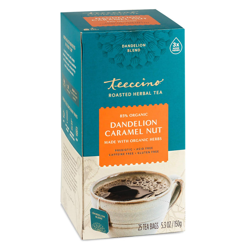 [Australia] - Teeccino Dandelion Tea – Caramel Nut – Rich & Roasted Herbal Tea That’s Caffeine Free & Prebiotic with Detoxifying Dandelion Root, 25 Tea Bags Dandelion Caramel Nut 25 Count (Pack of 1) 