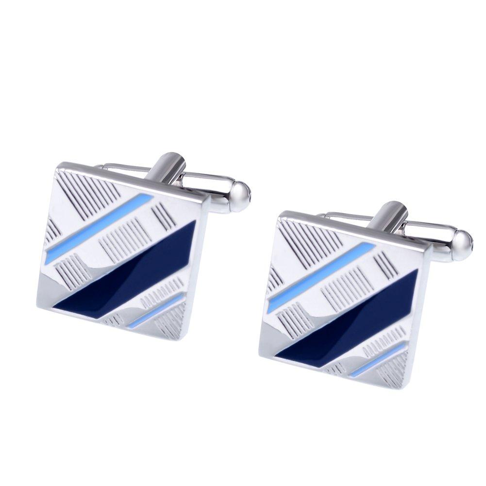 [Australia] - Salutto Mens Simple Series Luxury French Tuxedo Shirt Cufflinks with Gift Box Blue Twill 