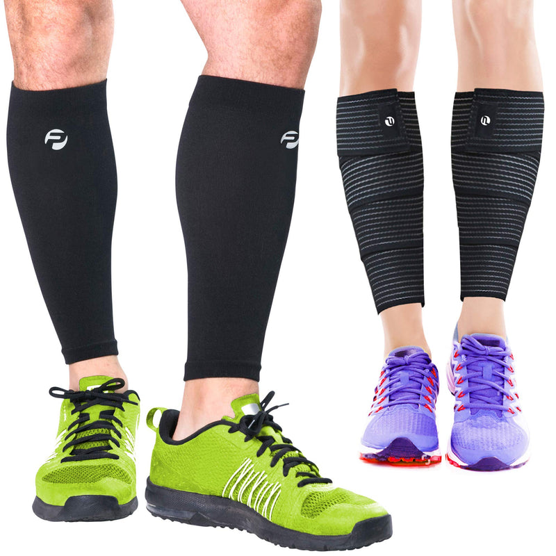 [Australia] - Calf Compression Sleeves and Leg Wraps (4 Piece) Shin Splint Support, Calve Guards for Men and Women - Braces Provide Healthy Circulation Pain Relief for Running, Basketball, Cycling, Maternity Large - X-Large Black Calf Sleeves Package 