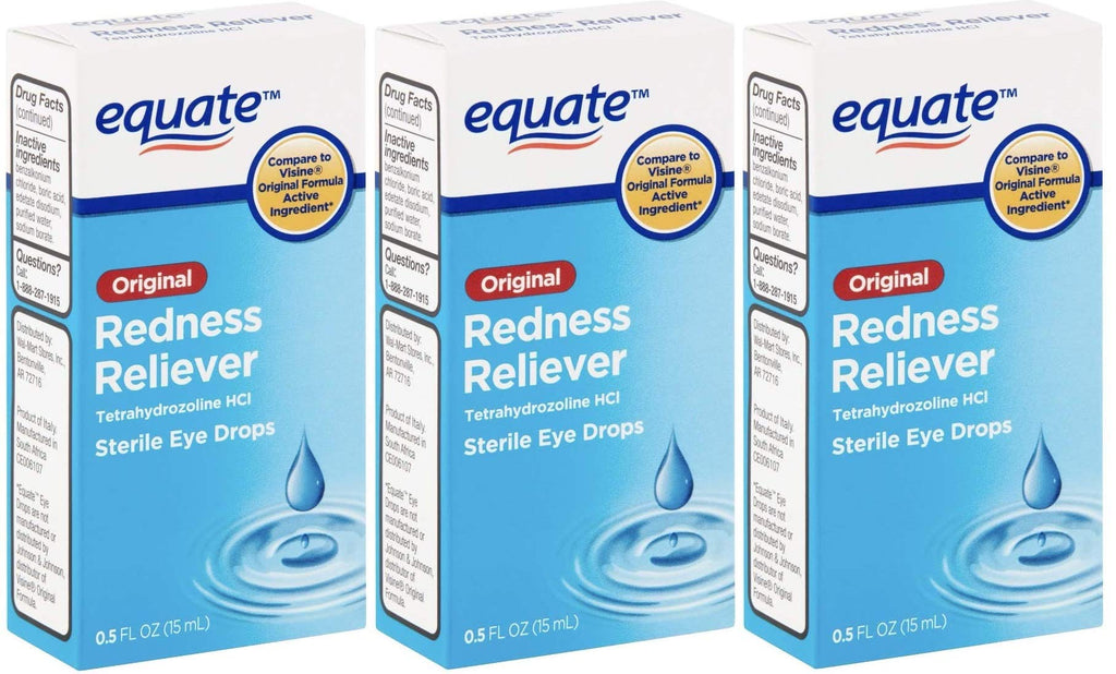 [Australia] - Equate Redness Reliever Sterile Eye Drops 0.5oz Dropper Bottle 3 Pack. Lubricant Gives Long Lasting Relief for Burning, Itching, & Dryness Fast! Cures Red Eyes with Active Ingredient Tetrahydrozoline. 