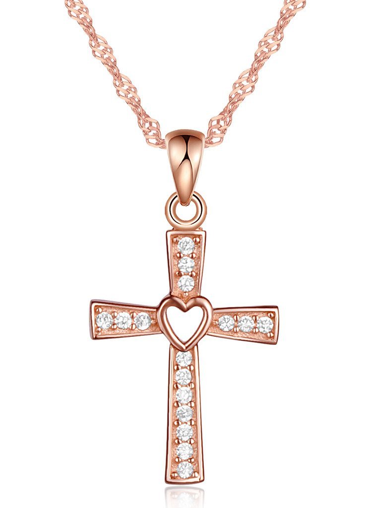 [Australia] - Infinite U Classic Cross Crucifix Pendant Chain Necklace 925 Sterling Silver Cubic Zirconia (A) 